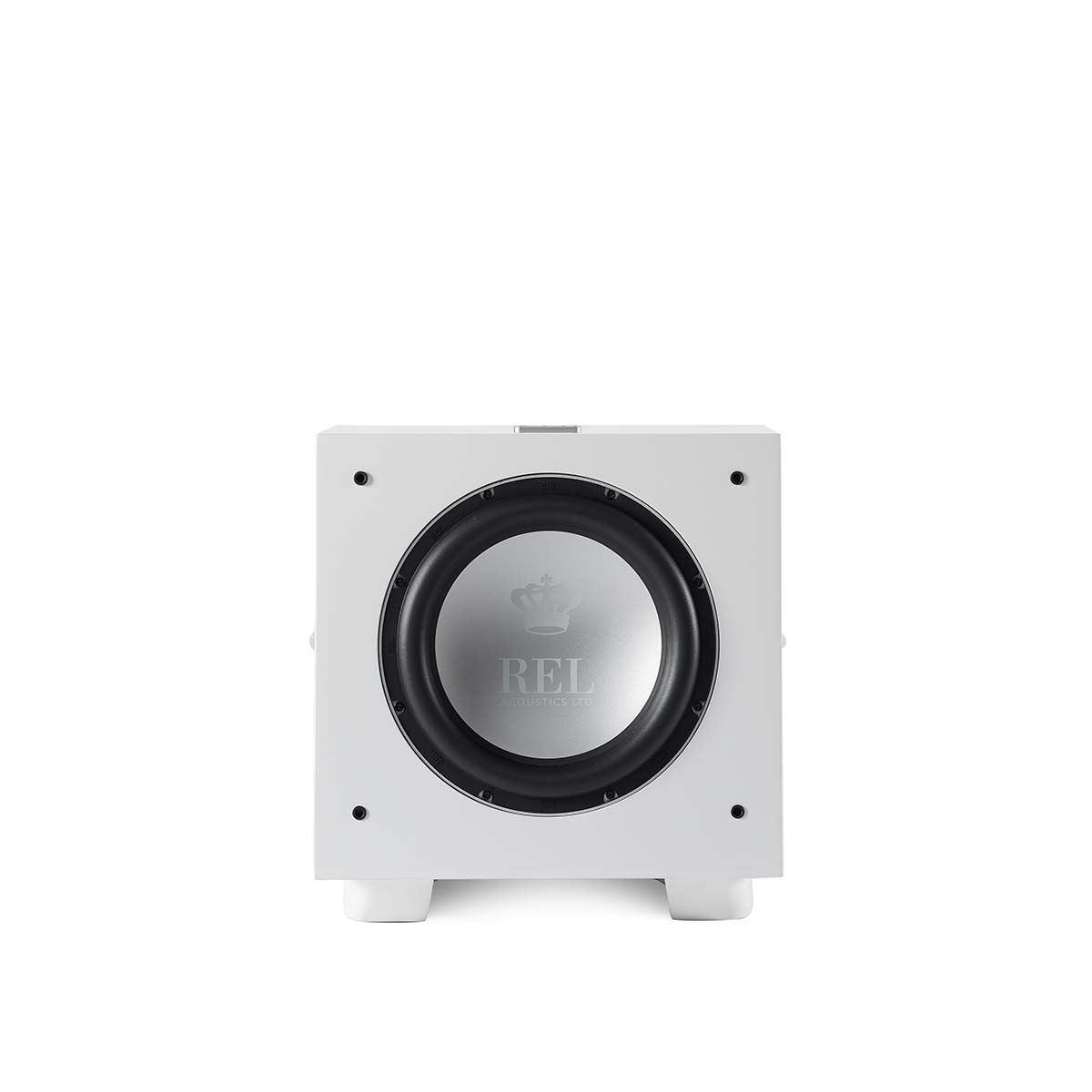 REL Acoustics S/812 Subwoofer, White, front view without grille