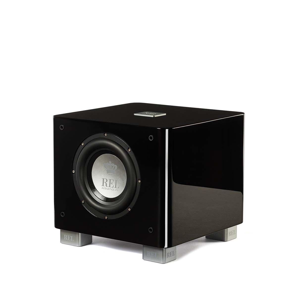 REL T/7x Subwoofer, black, front angle without grille