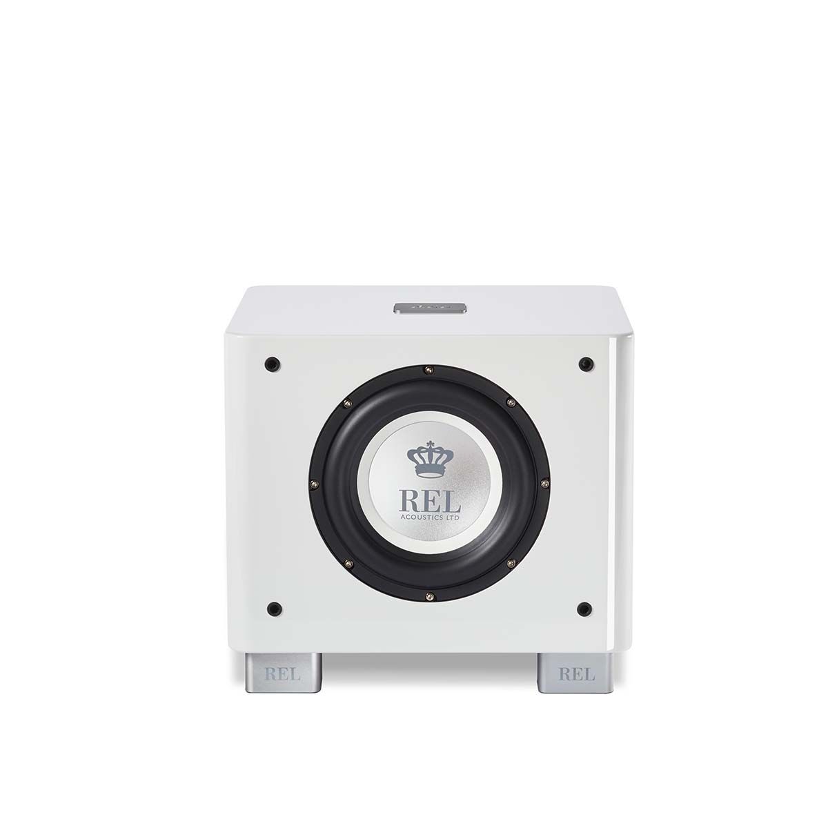 REL T/7x Subwoofer, white, front view without grille