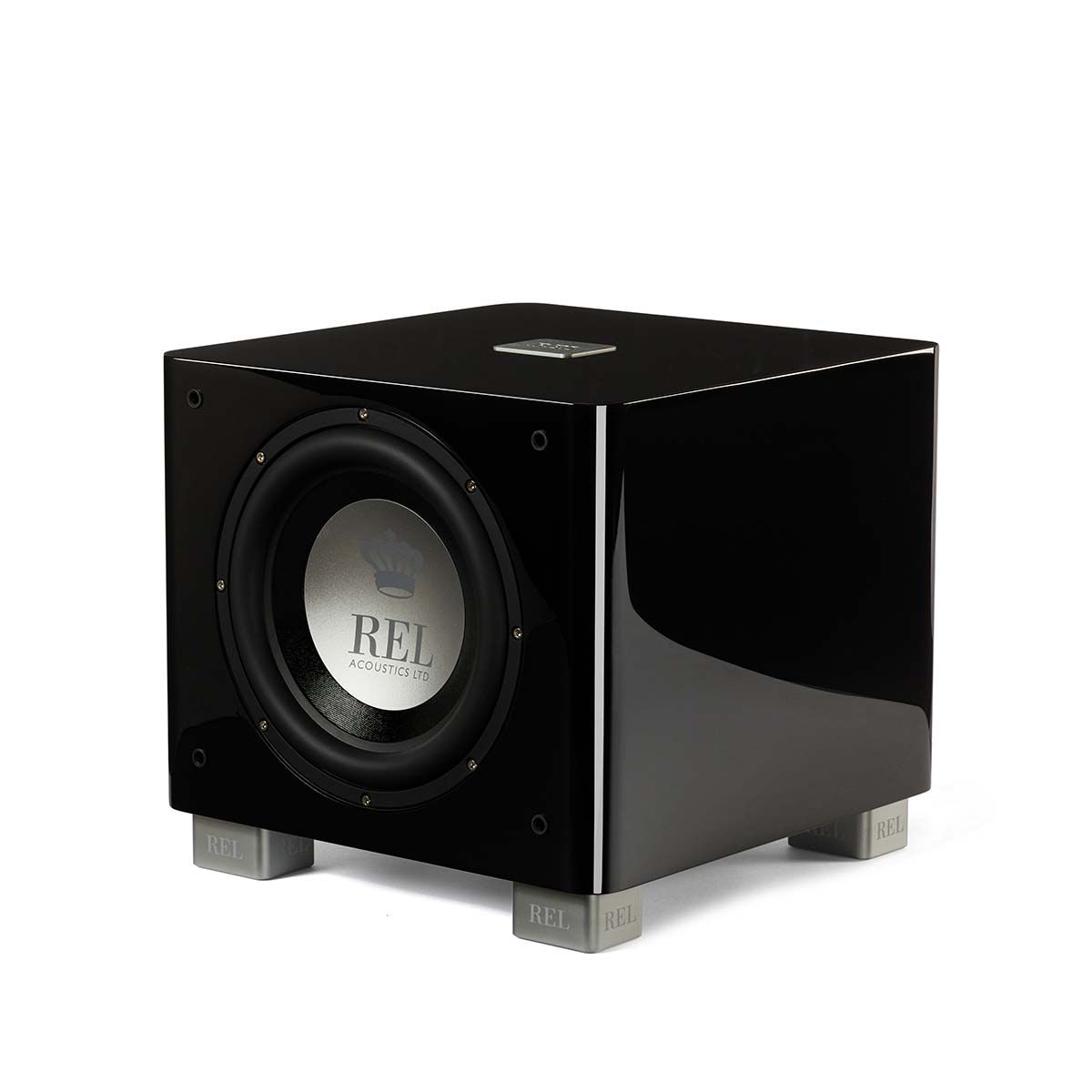 REL Acoustics T/9x Subwoofer, black, front angle without grille