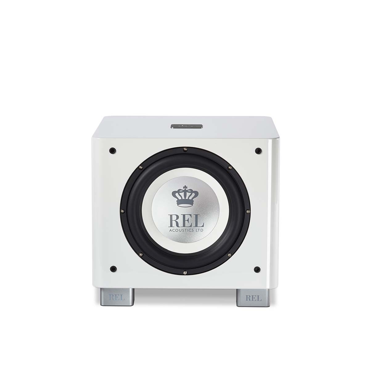 REL Acoustics T/9x Subwoofer, white, front view without grille