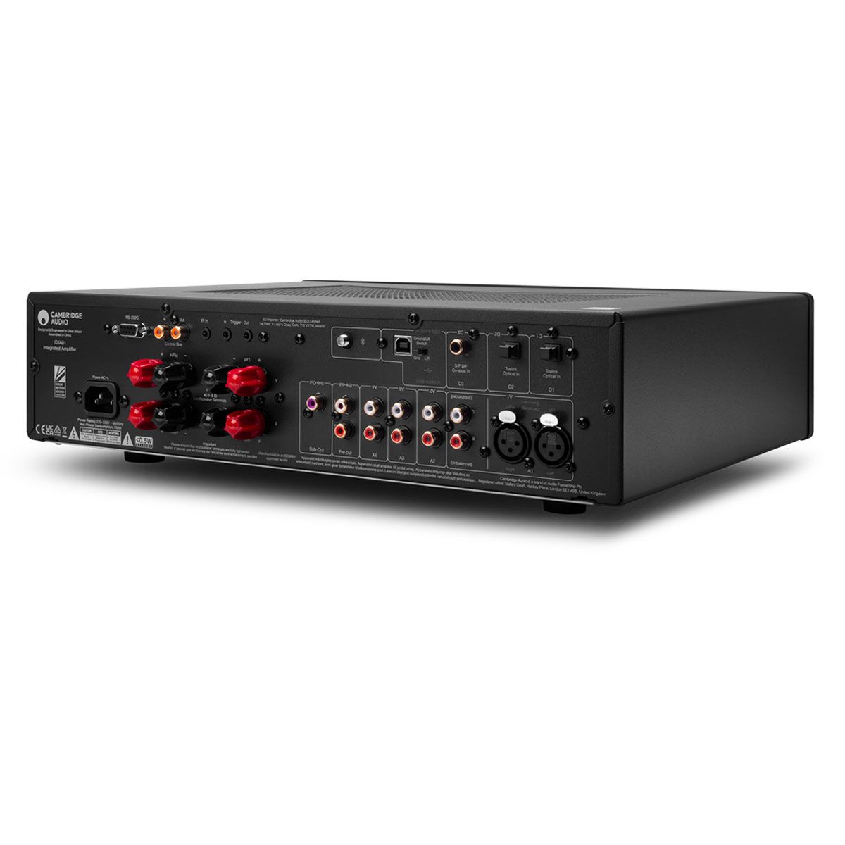 Cambridge Audio CXA81 Integrated Amplifier - Black Edition angled rear view