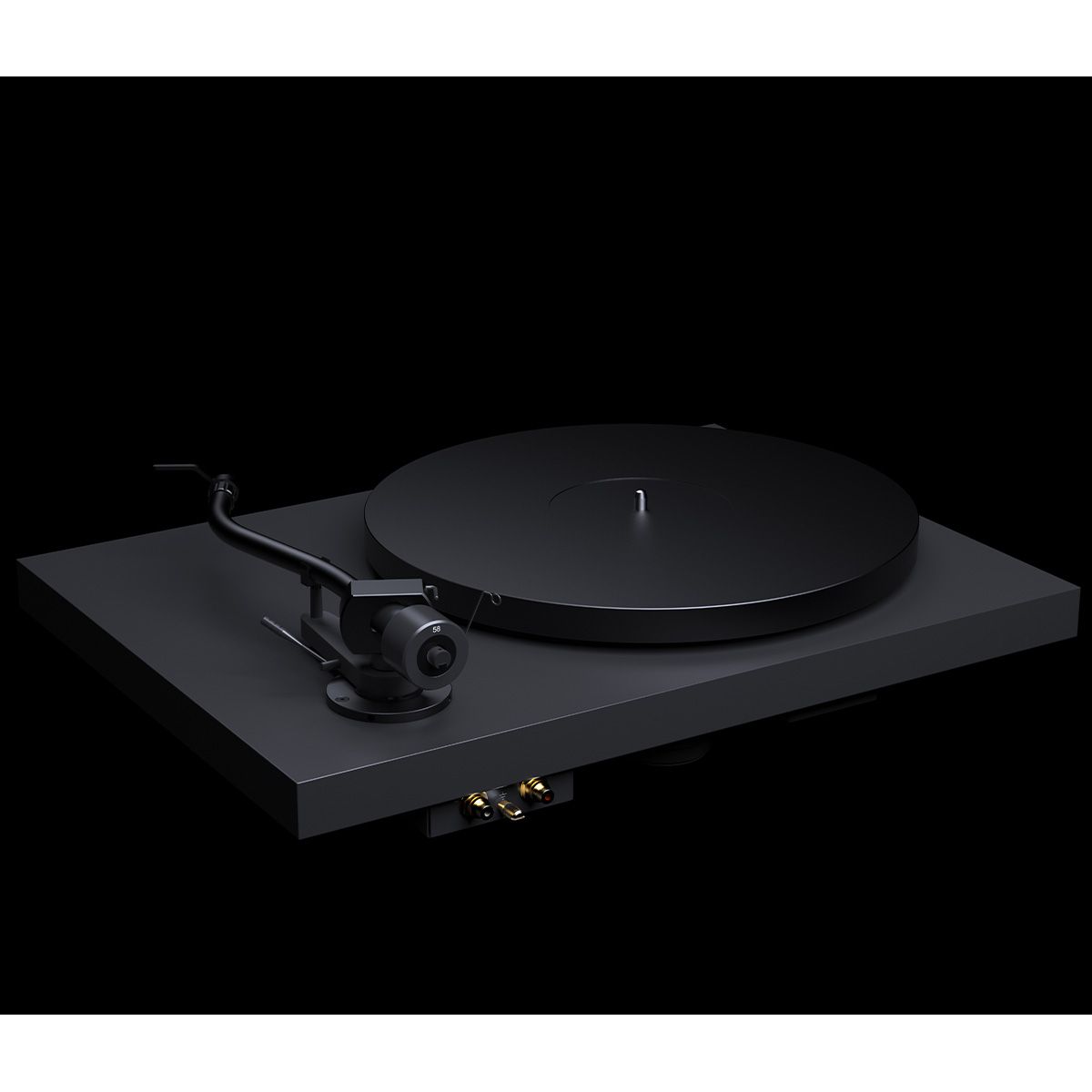 Rear view Pro-Ject Debut Pro S Turntable in Satin Black on black background 