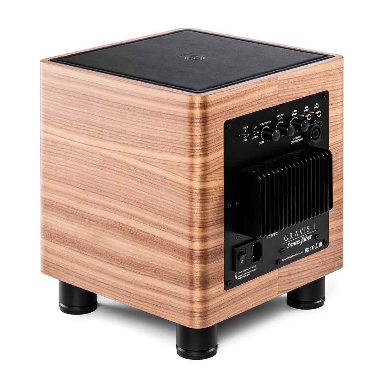 Sonus Faber Gravis I 8" Powered Subwoofer wood angled rear view