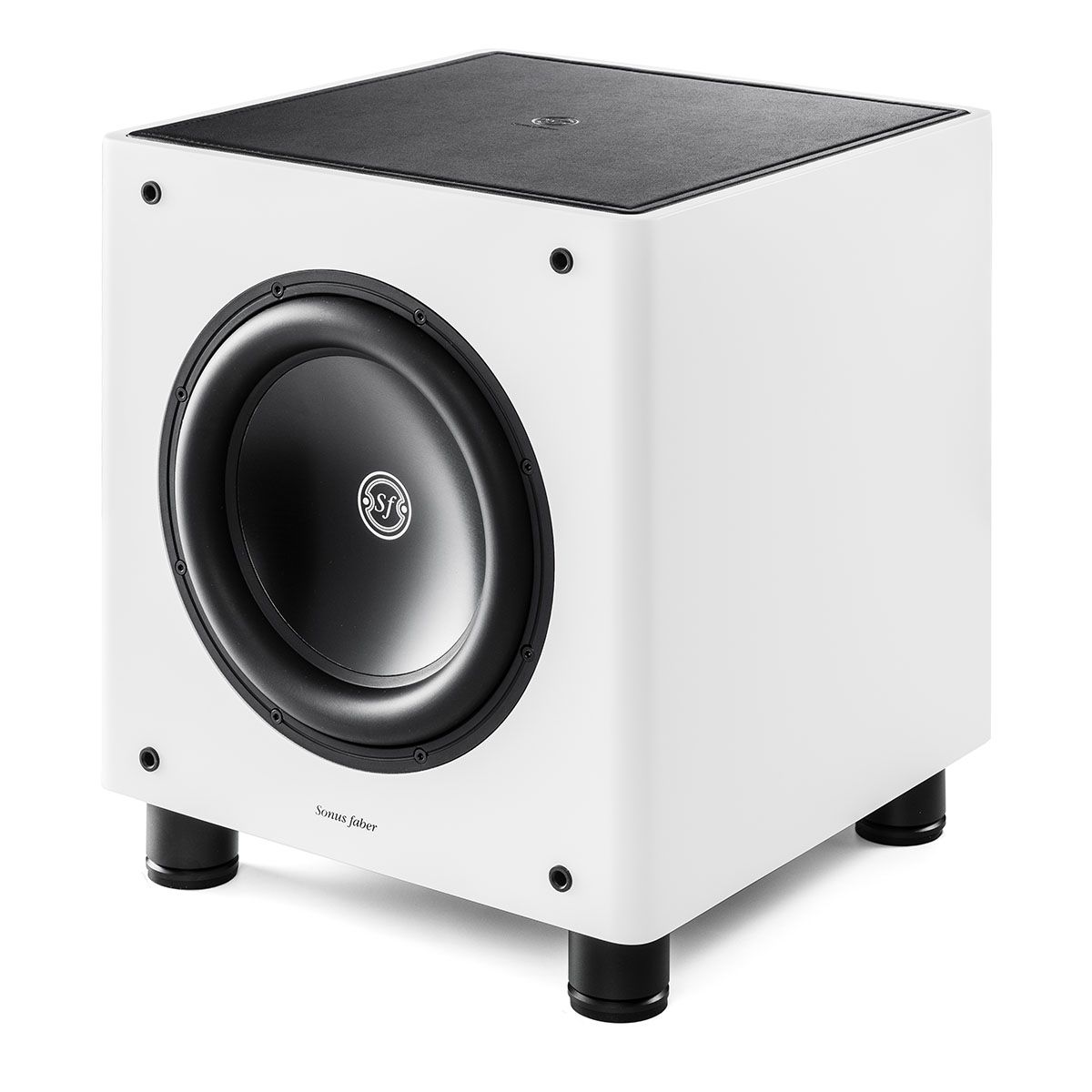 Sonus Faber Gravis II 10" Powered Subwoofer white angled front view without grille
