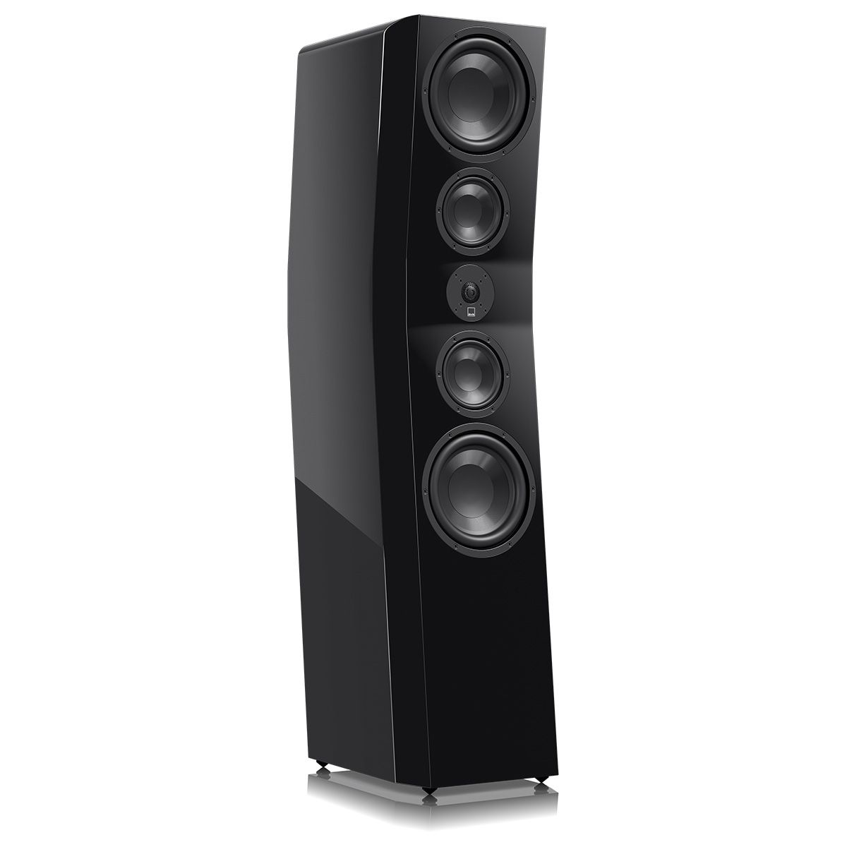 SVS Ultra Evolution Pinnacle Floorstanding Loudspeaker - single piano black without grille - angled front view