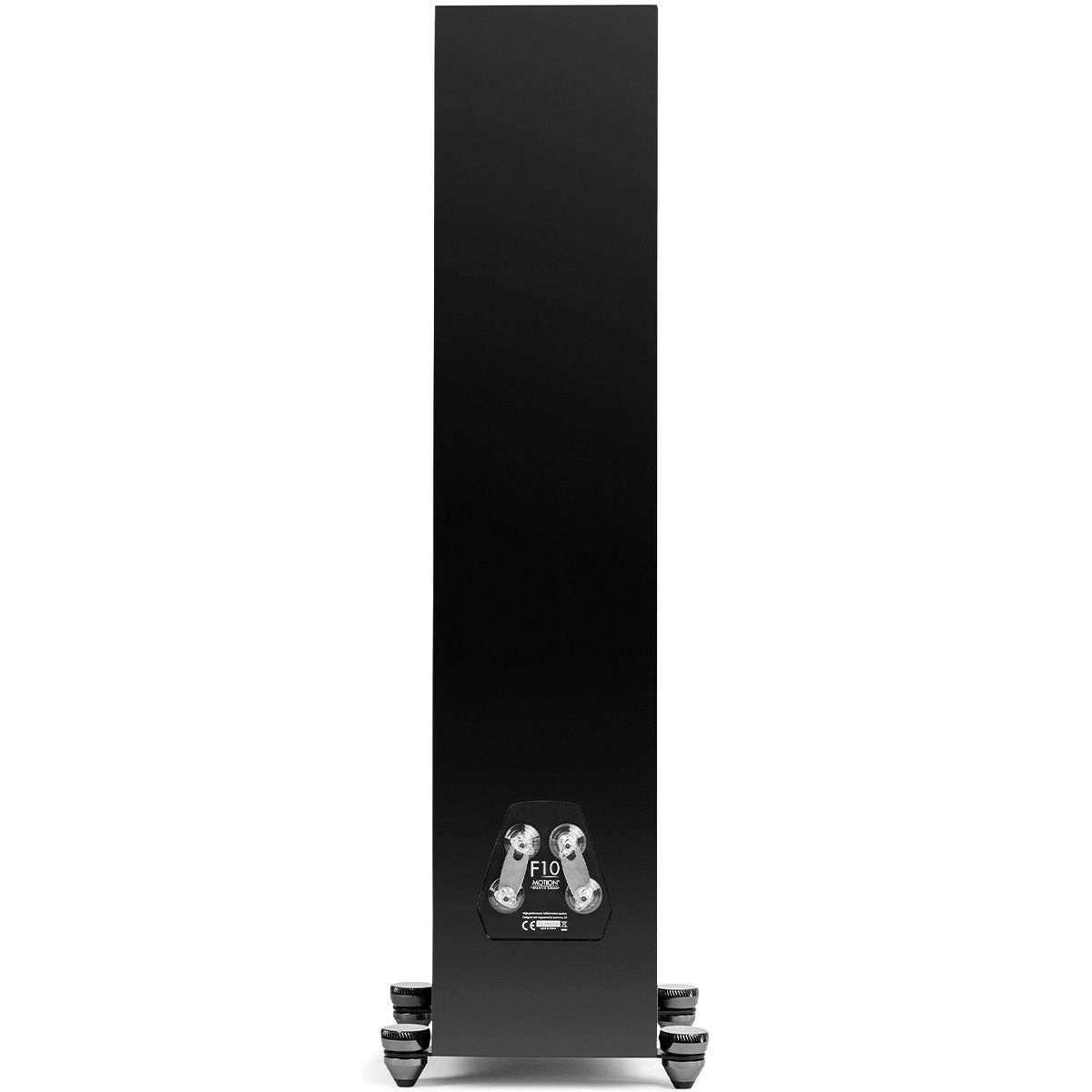 MartinLogan Motion XT F10  Floorstanding Speaker in black, rear view with grilles on white background
