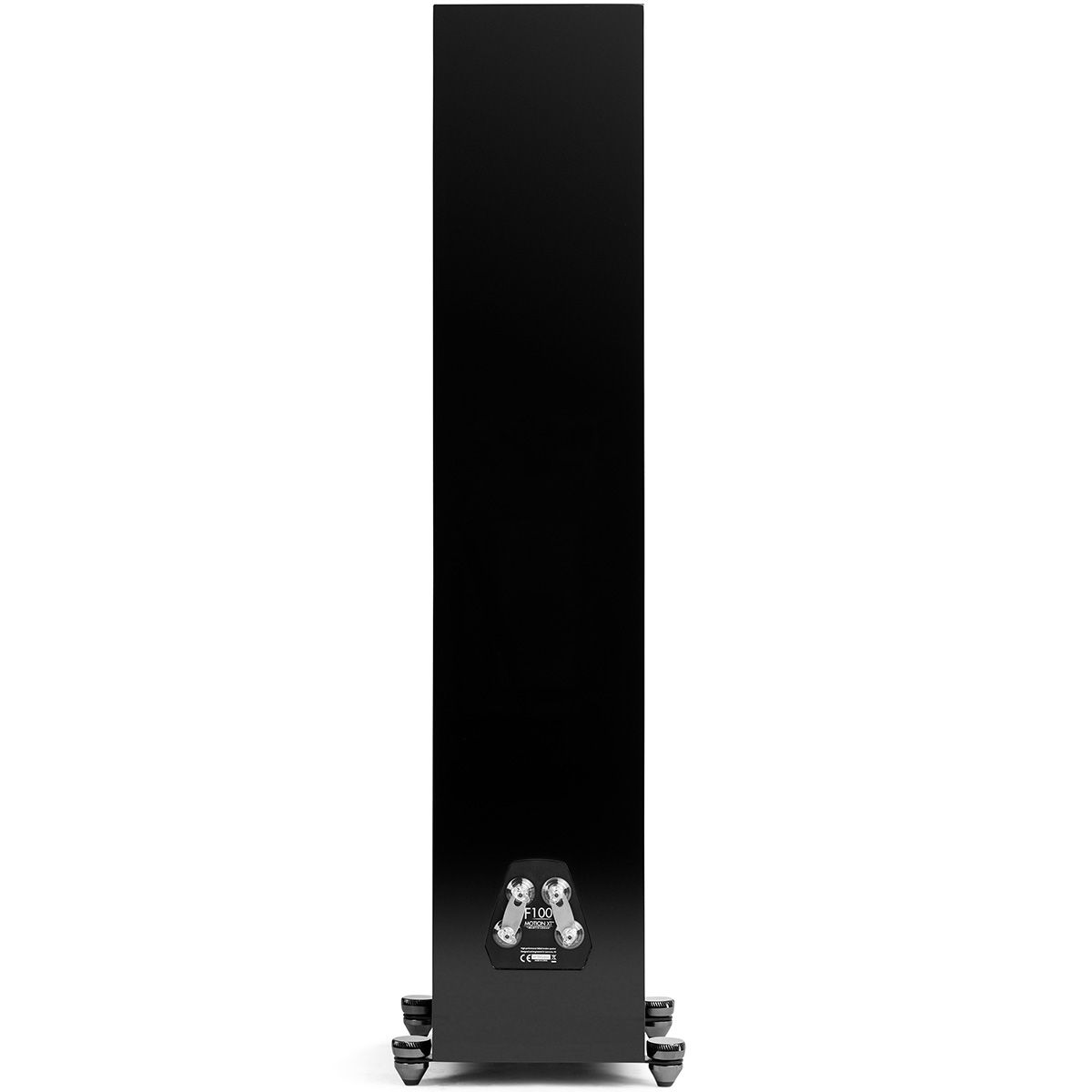 MartinLogan Motion XT F100  Floorstanding Speaker in black, rear view with grilles on white background