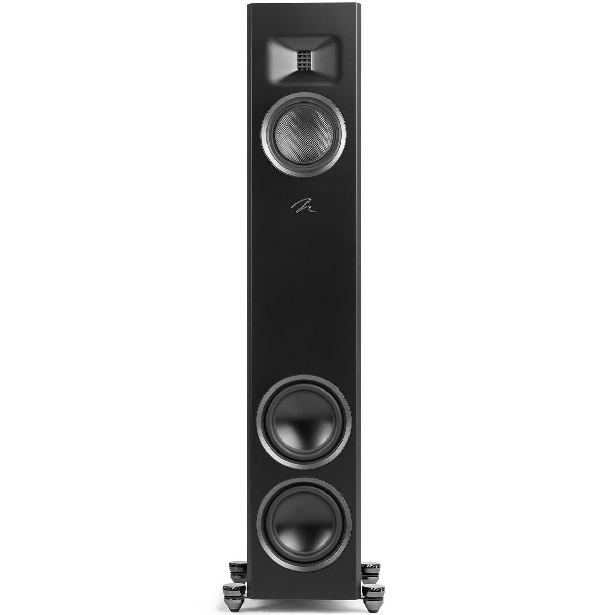 MartinLogan Motion XT F20 Floorstanding Speaker in black, front view without grilles on white background