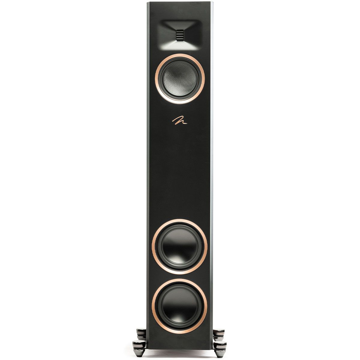 MartinLogan Motion XT F20 Floorstanding Speaker in walnut, front view without grilles on white background