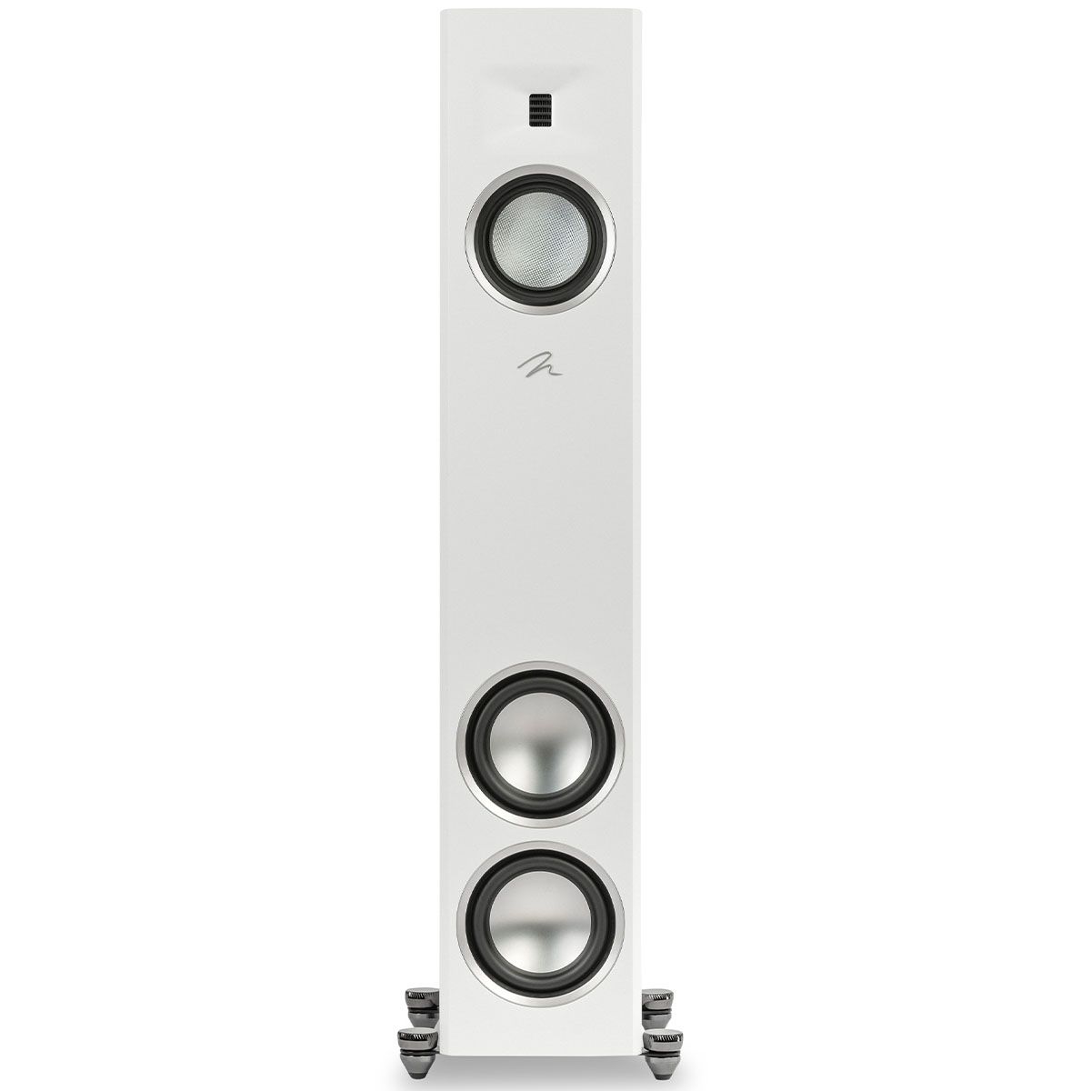 MartinLogan Motion XT F20 Floorstanding Speaker in white, front view without grilles on white background