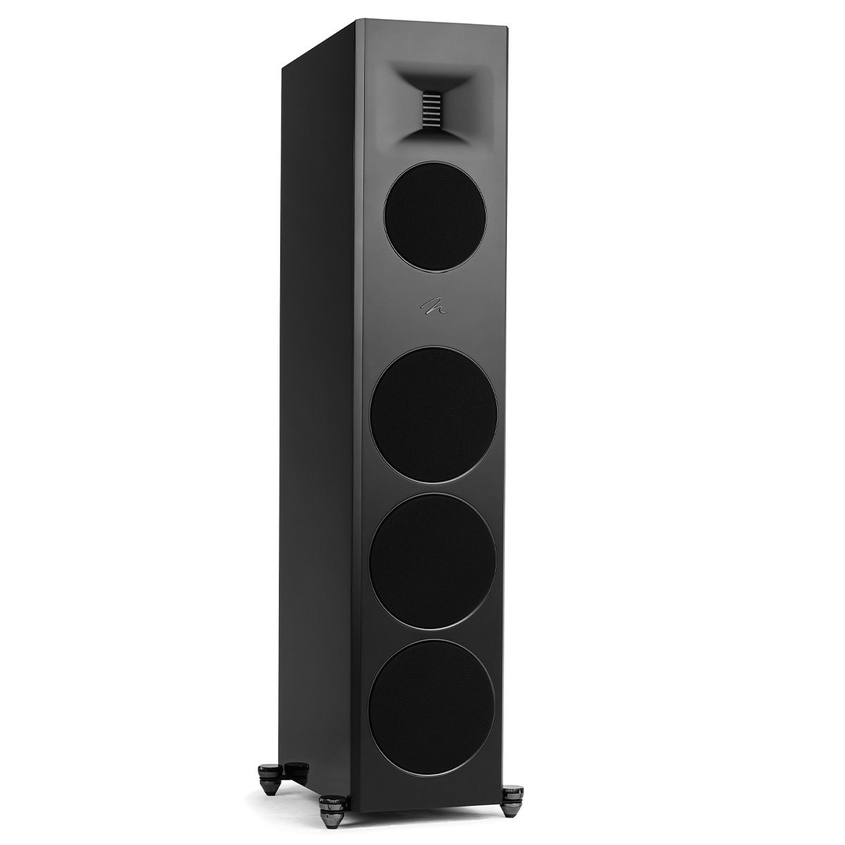 MartinLogan Motion XT F200  Floorstanding Speaker in black, angled view with grilles