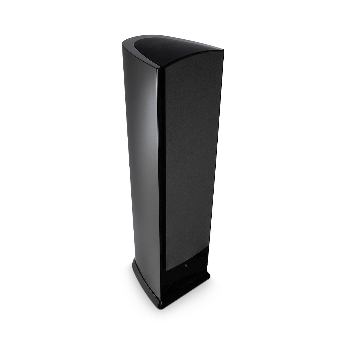Revel F208 3-Way Floorstanding Tower Loudspeaker - single black with grille - angled front view