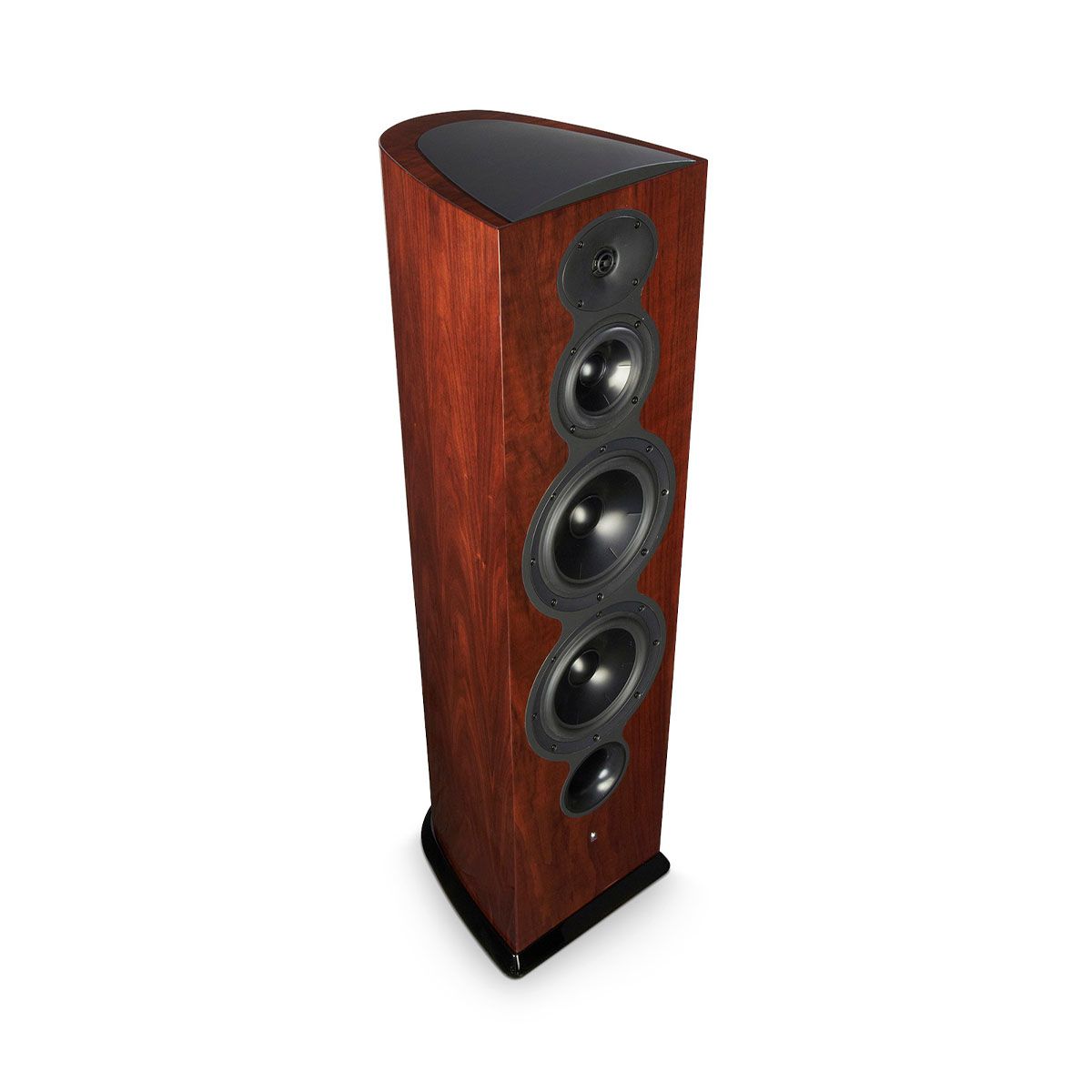 Revel F208 3-Way Floorstanding Tower Loudspeaker - single walnut without grille - angled front view