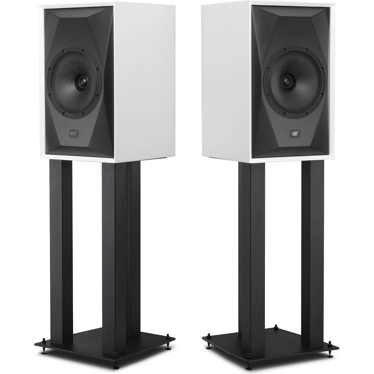 White SourcePoint 8 Speakers Stand Pair Front View