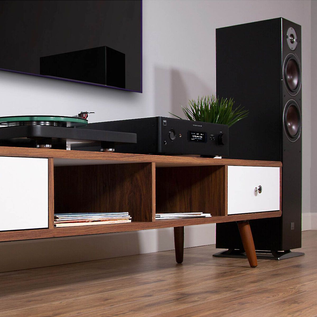 NAD C399 in black view of front angle living room cinematic
