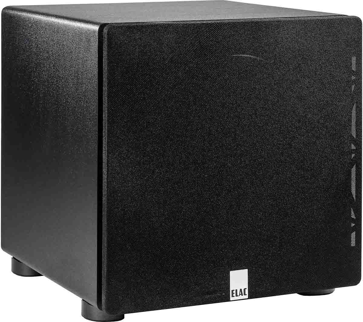 ELAC PS350 Left Front View Covered in Black Ask