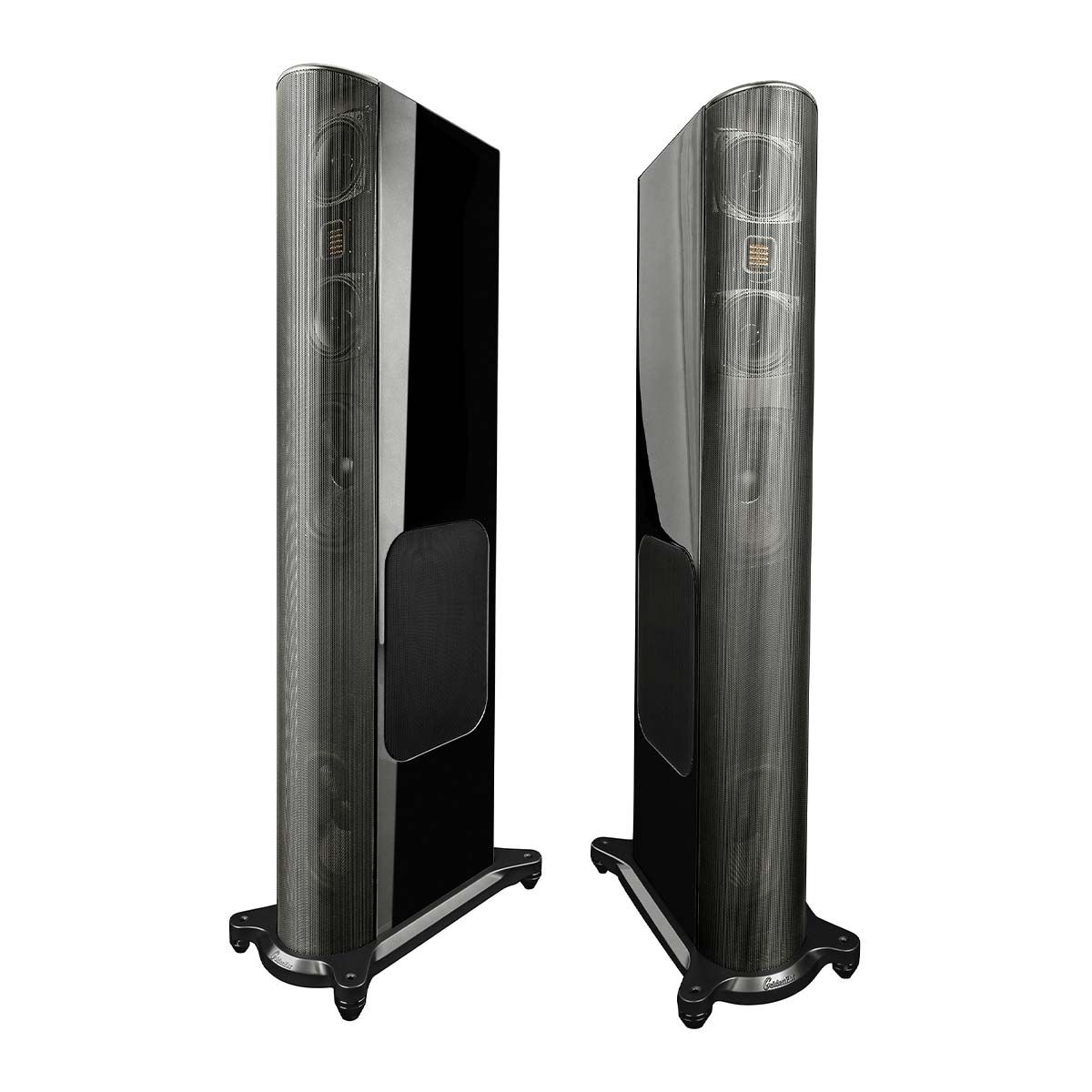 GoldenEar T66 Floorstanding Loudspeaker - Gloss Black - Each front view of pair with grilles