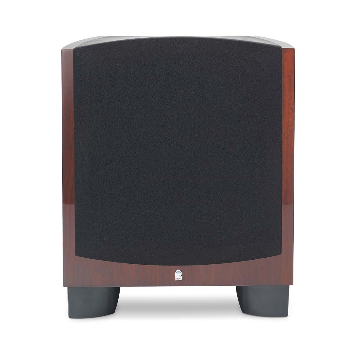 Revel B110v2 10” 1000W Powered Subwoofer - single walnut with grille - front view