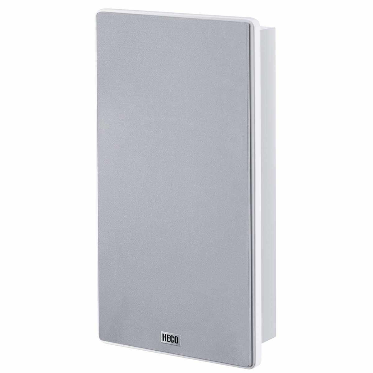 HECO Ambient 11F On-Wall Speaker, White, front angle with light grey grille