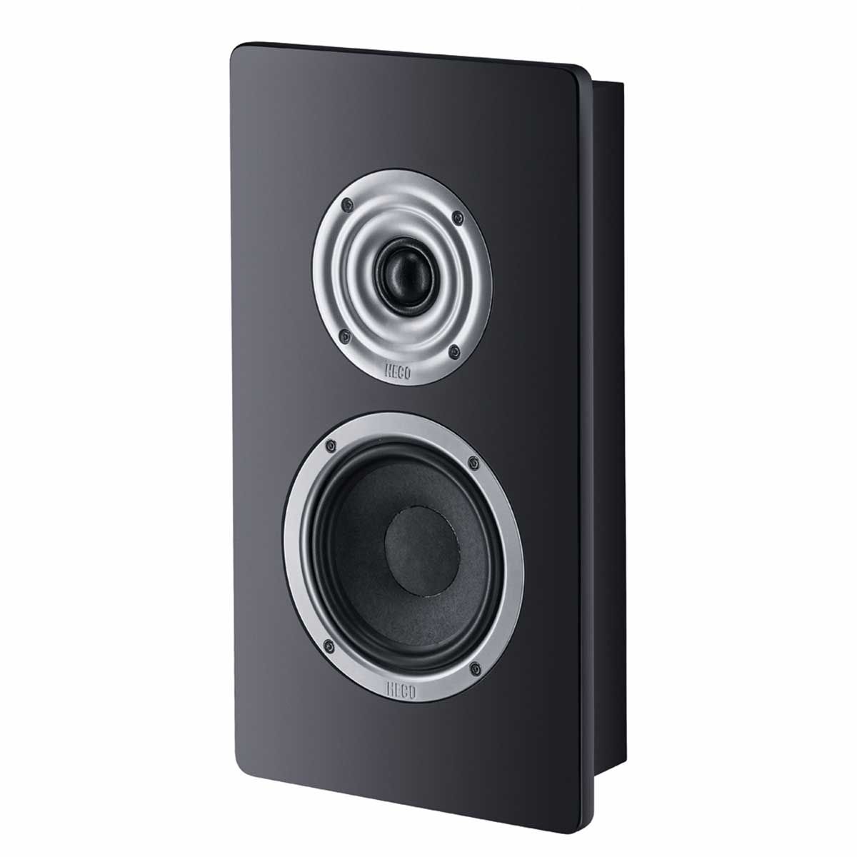 HECO Ambient 11F On-Wall Speakers, Black, front angle without grille