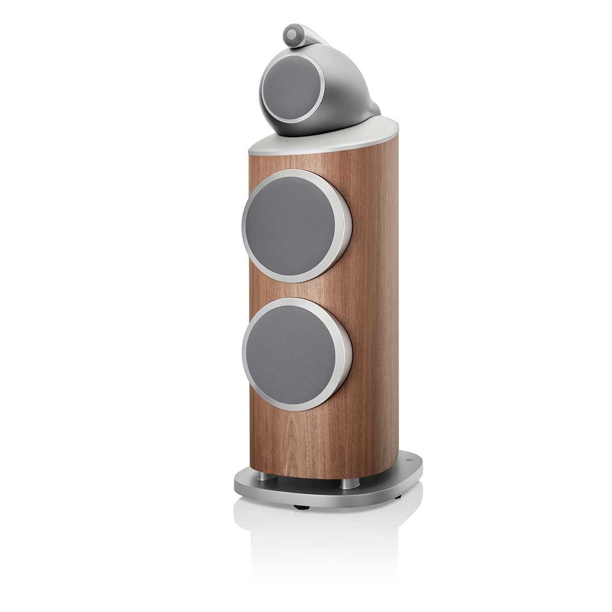Bowers & Wilkins 801 D4 Floorstanding Speaker, Satin Walnut, front angle with grille
