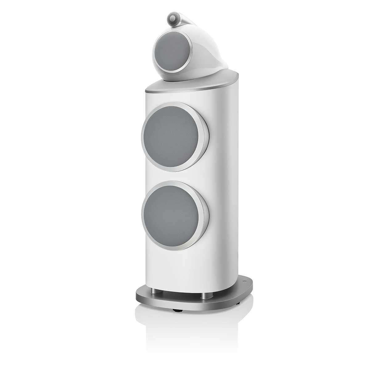 Bowers & Wilkins 801 D4 Floorstanding Speaker, Satin White, front angle with grille
