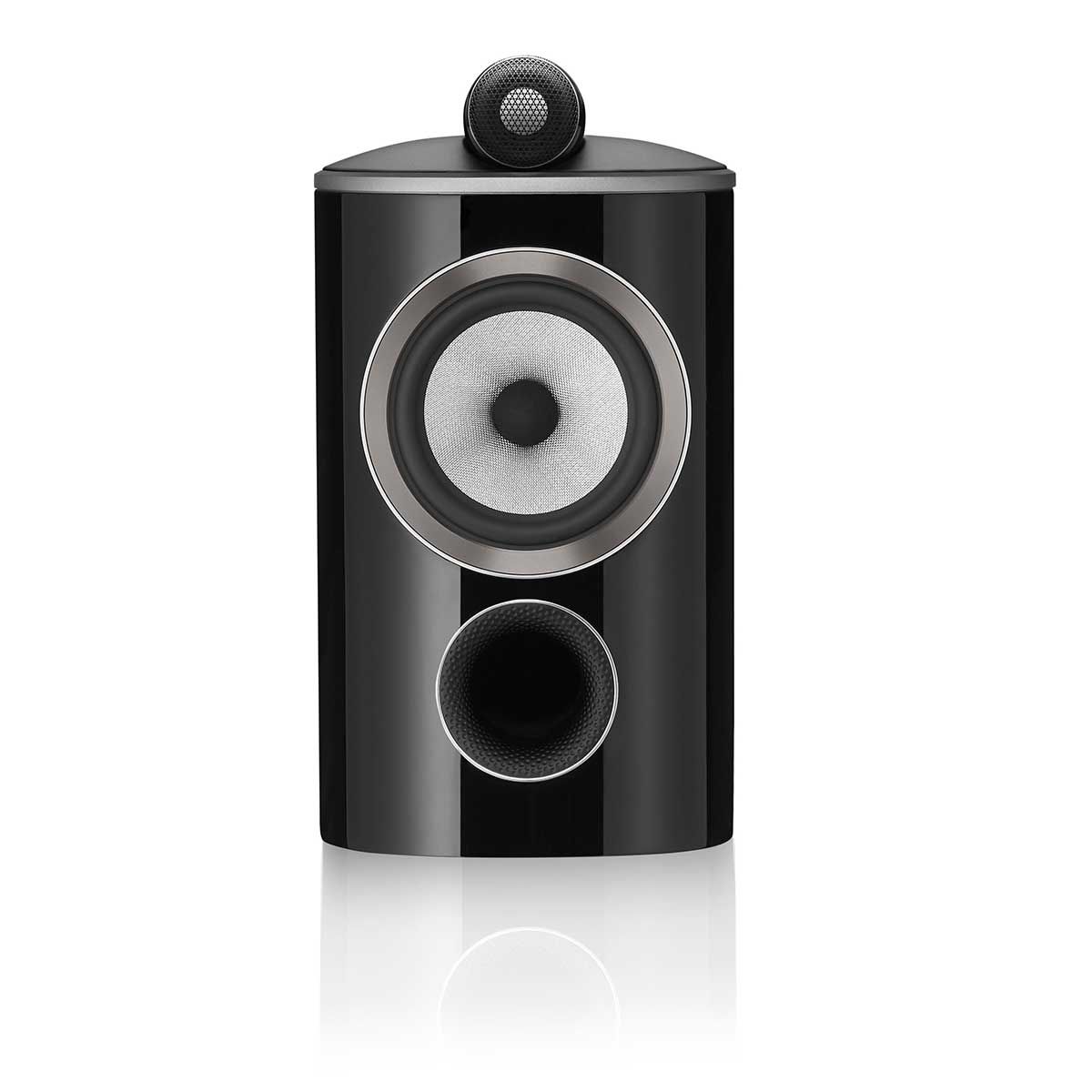 Bowers & Wilkins 805 D4 Bookshelf Speaker, Gloss Black, front view without grille