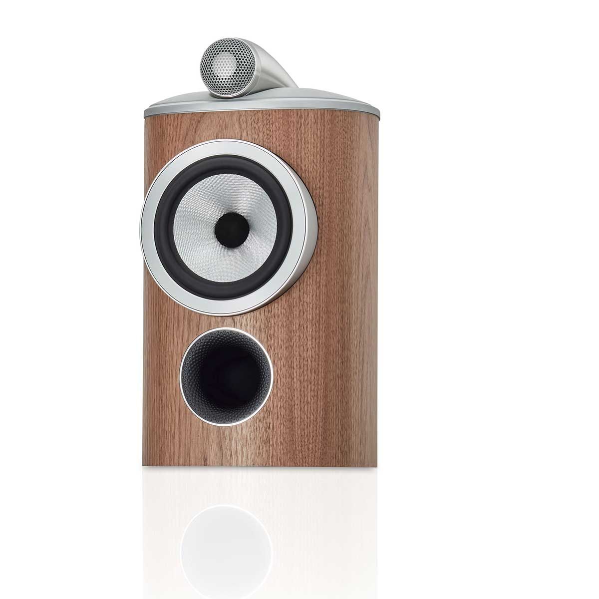 Bowers & Wilkins 805 D4 Bookshelf Speaker, Satin Walnut, front angle without grille