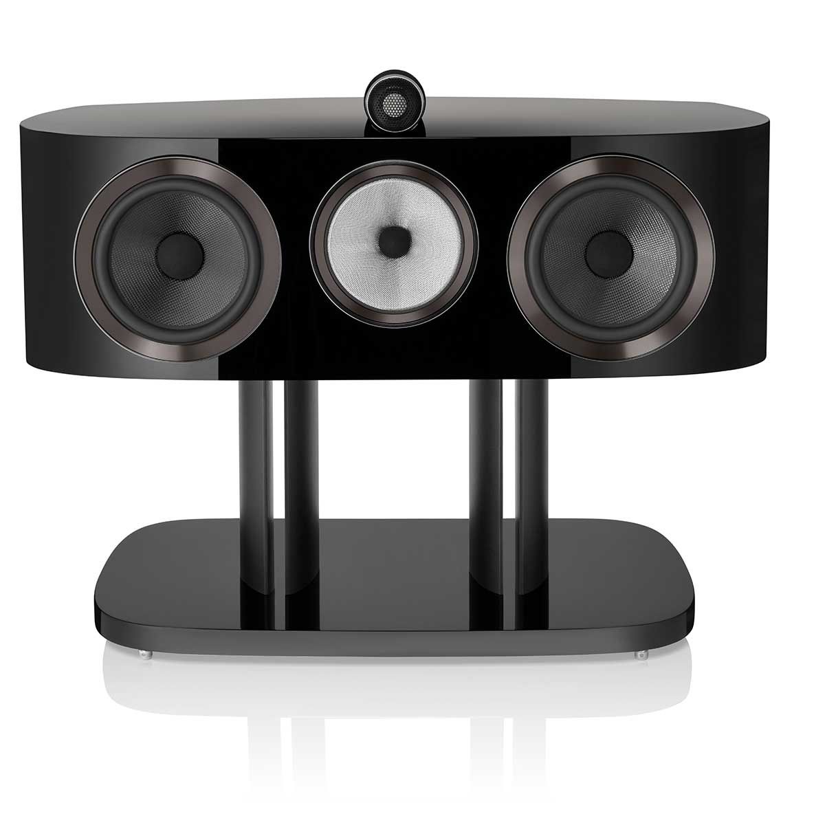 Bowers & Wilkins HTM81 D4 Center Channel Speaker, Gloss Black, front view without grille on stand