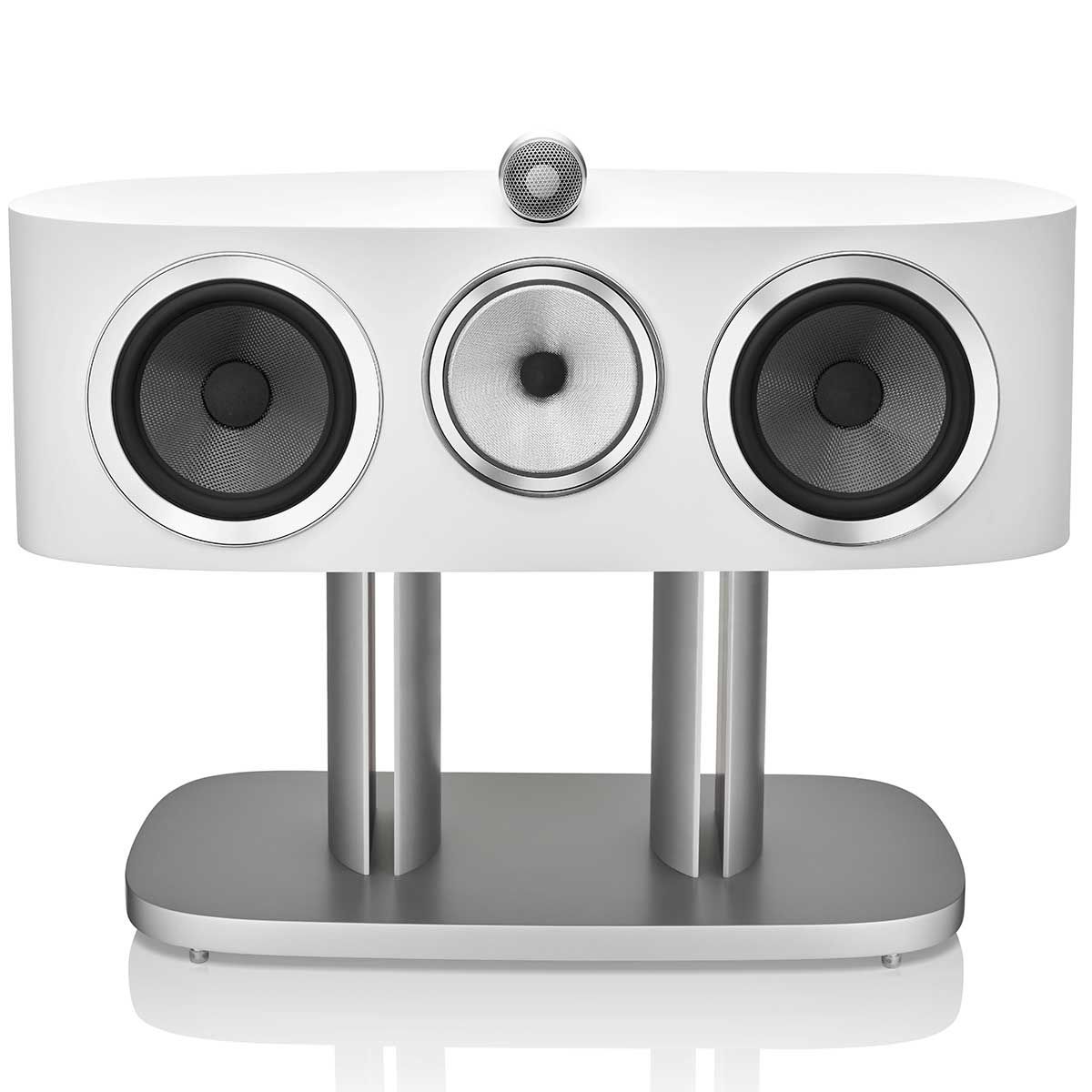 Bowers & Wilkins HTM81 D4 Center Channel Speaker, White, front view without grille on stand