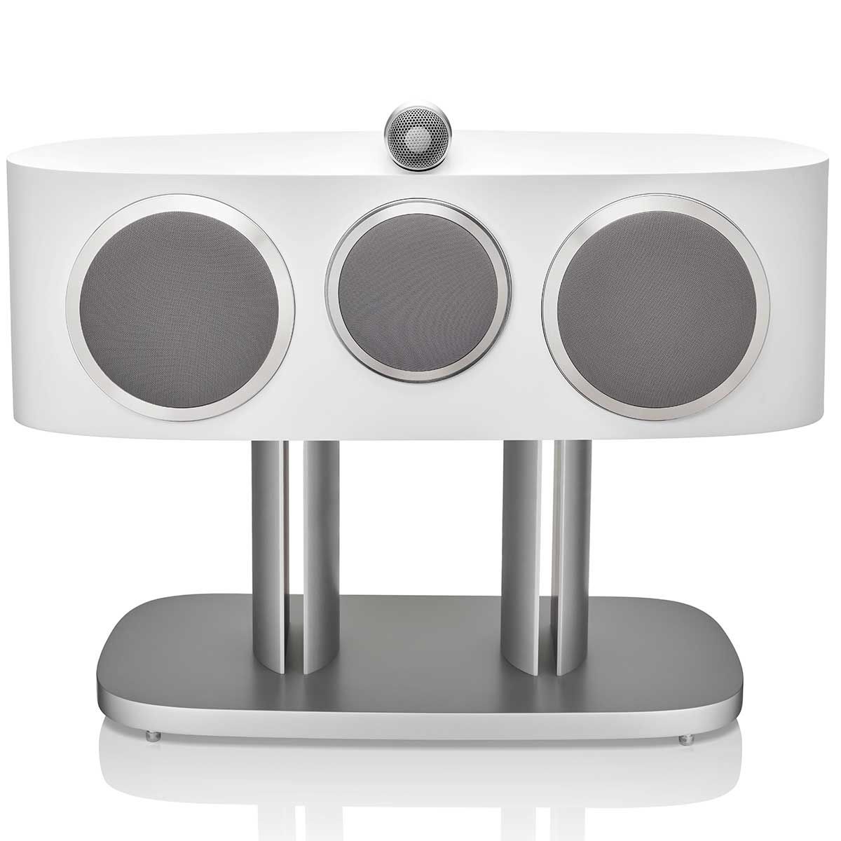 Bowers & Wilkins HTM81 D4 Center Channel Speaker, White, front view with grille on stand
