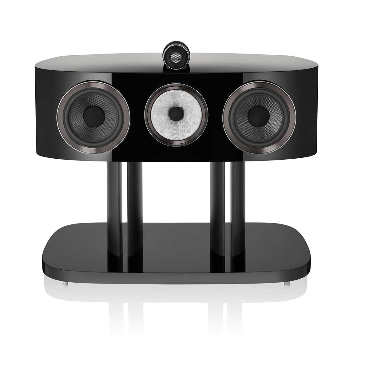 Bowers & Wilkins HTM82 D4 Center Channel Speaker, Gloss Black, front view without grille on stand