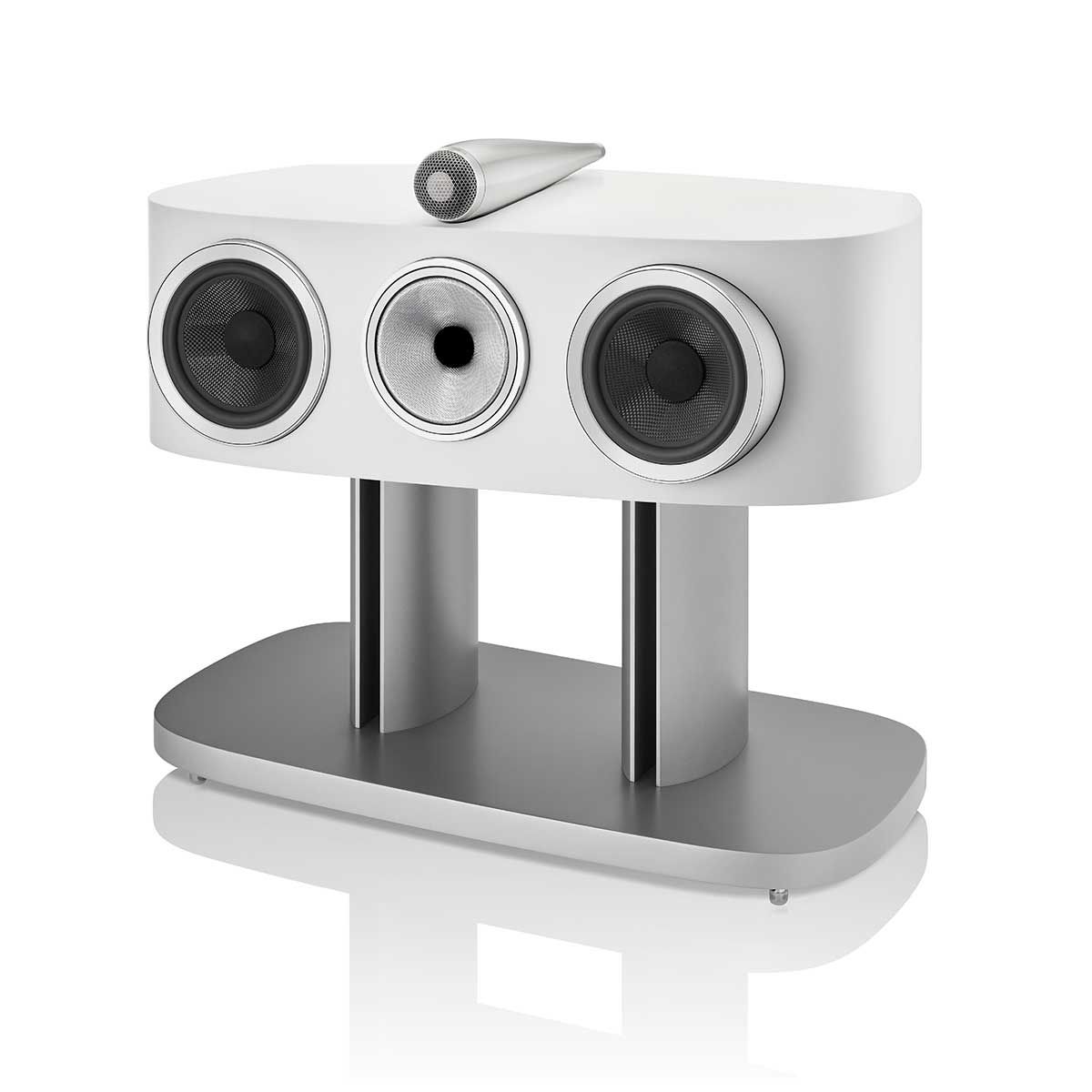 Bowers & Wilkins HTM82 D4 Center Channel Speaker, White, front angle without grille on stand