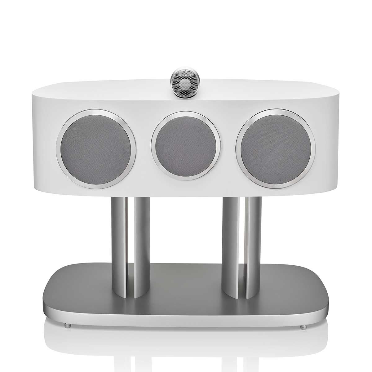 Bowers & Wilkins HTM82 D4 Center Channel Speaker, White, front view with grille on stand