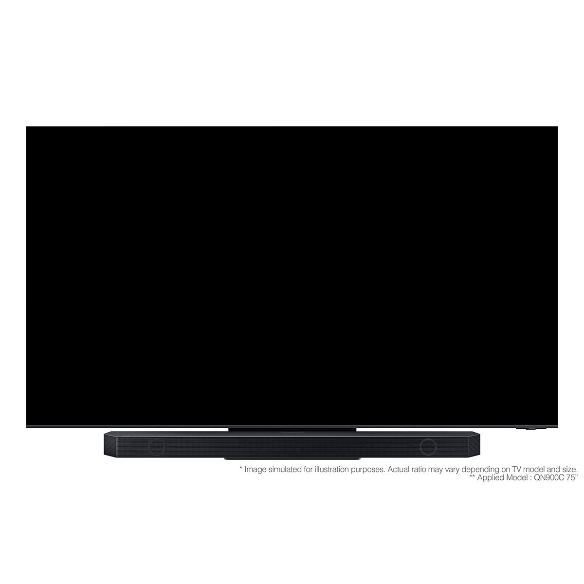 Samsung Q990C 11.1.4 ch. Wireless Dolby ATMOS Soundbar - front view with sample 75" QN900C television