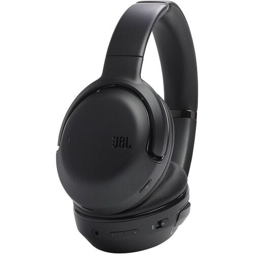 JBL Tour ONE M2 Headphones on white background - angled view with headphones resting on earcup