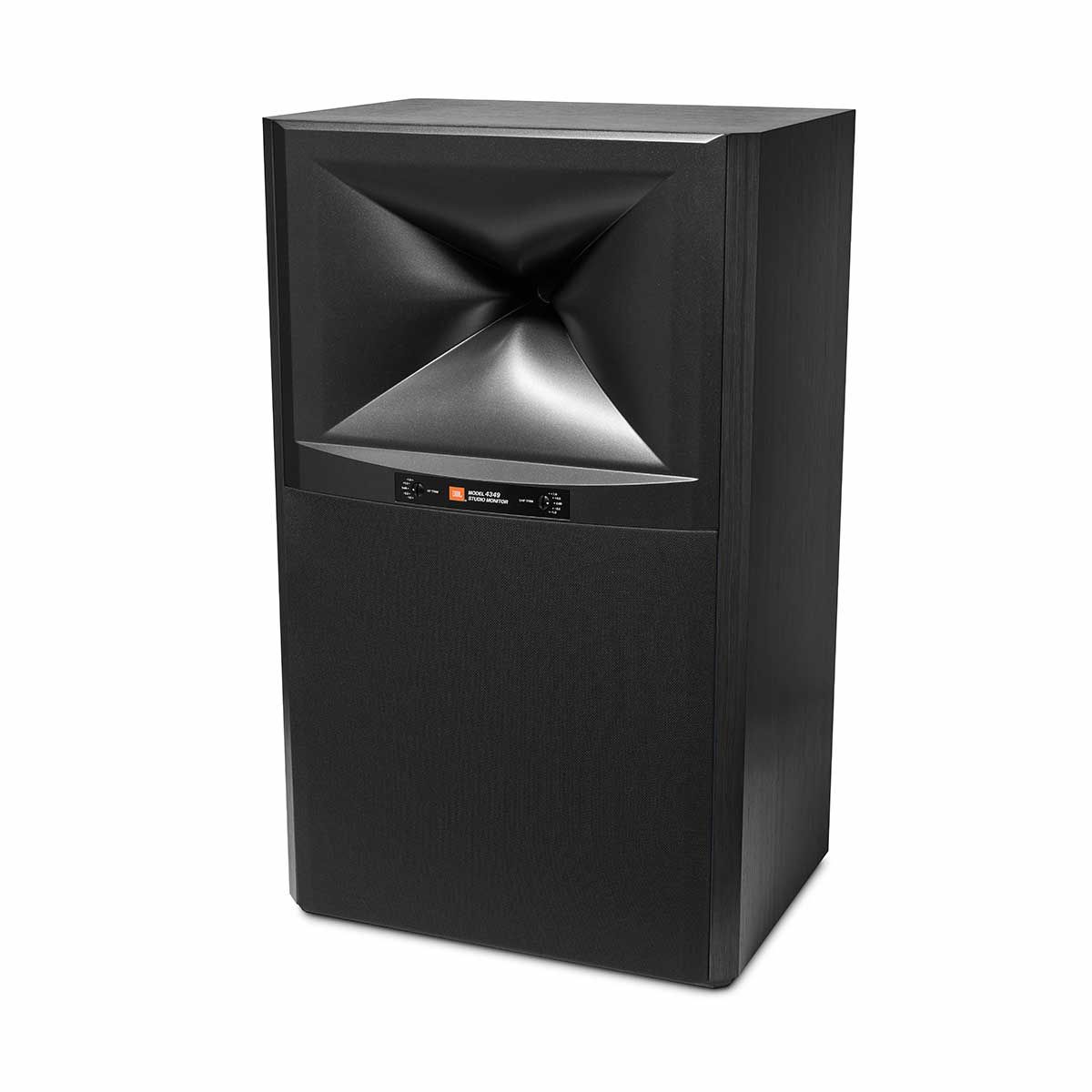 JBL Synthesis 4349 2-Way Studio Monitor, Black, front angle view with grille