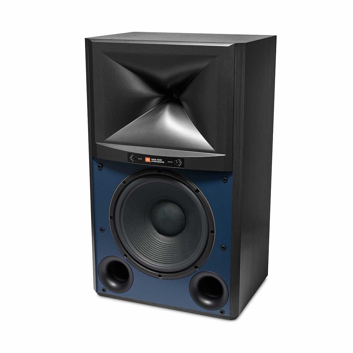 JBL Synthesis 4349 2-Way Studio Monitor, Black, front angle view without grille