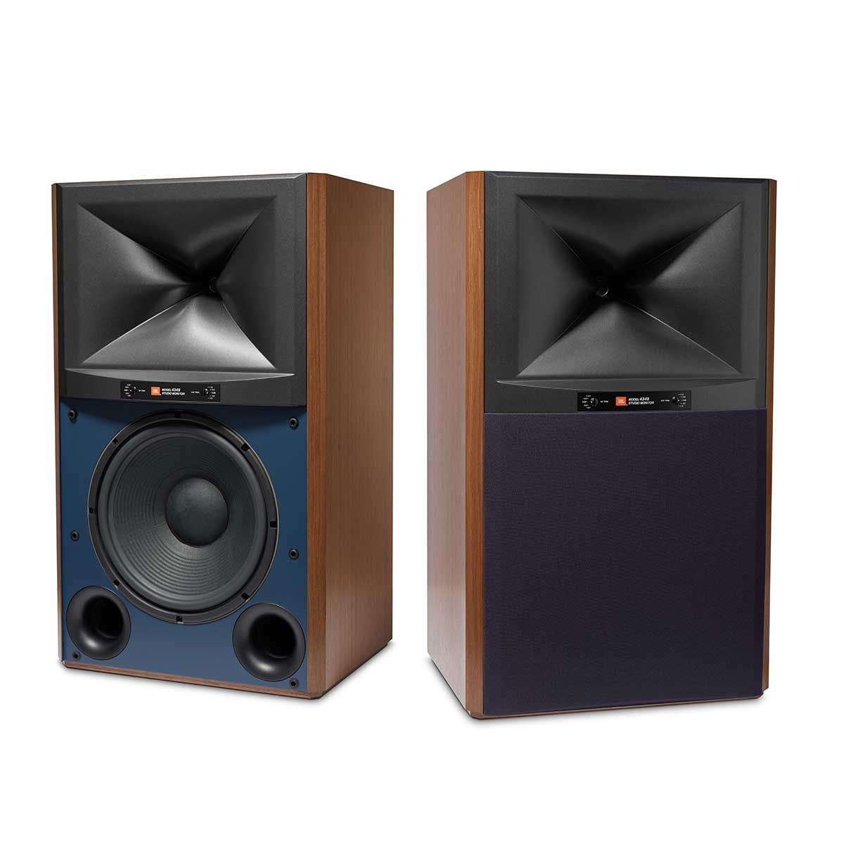 JBL Synthesis 4349 2-Way Studio Monitor, Walnut, set of two, one with grille and one without