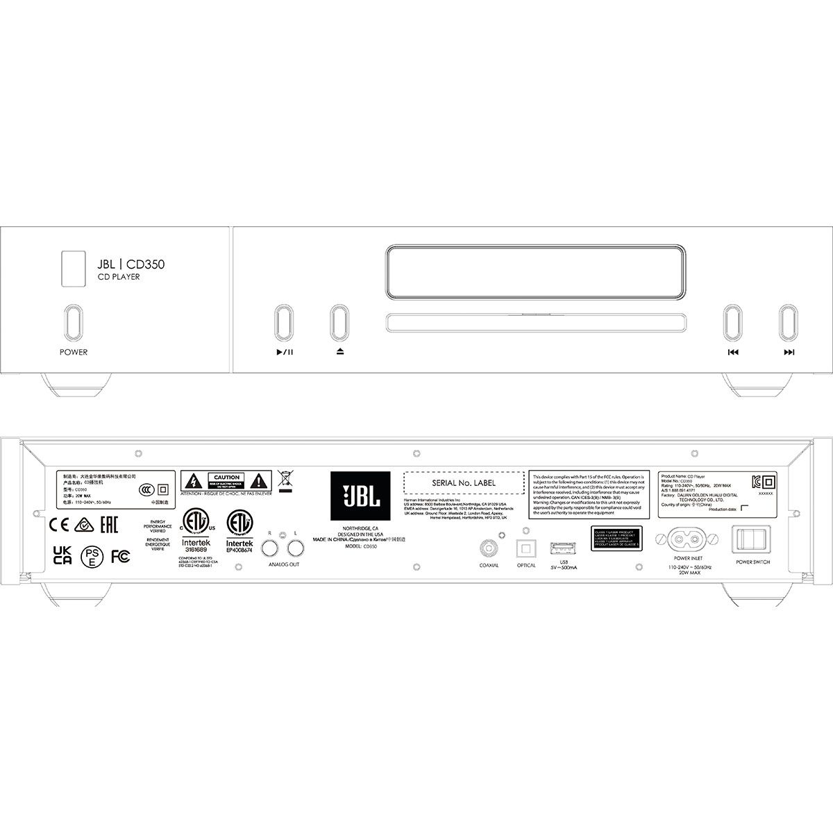 JBL CD350 CD Player - Walnut technical drawings