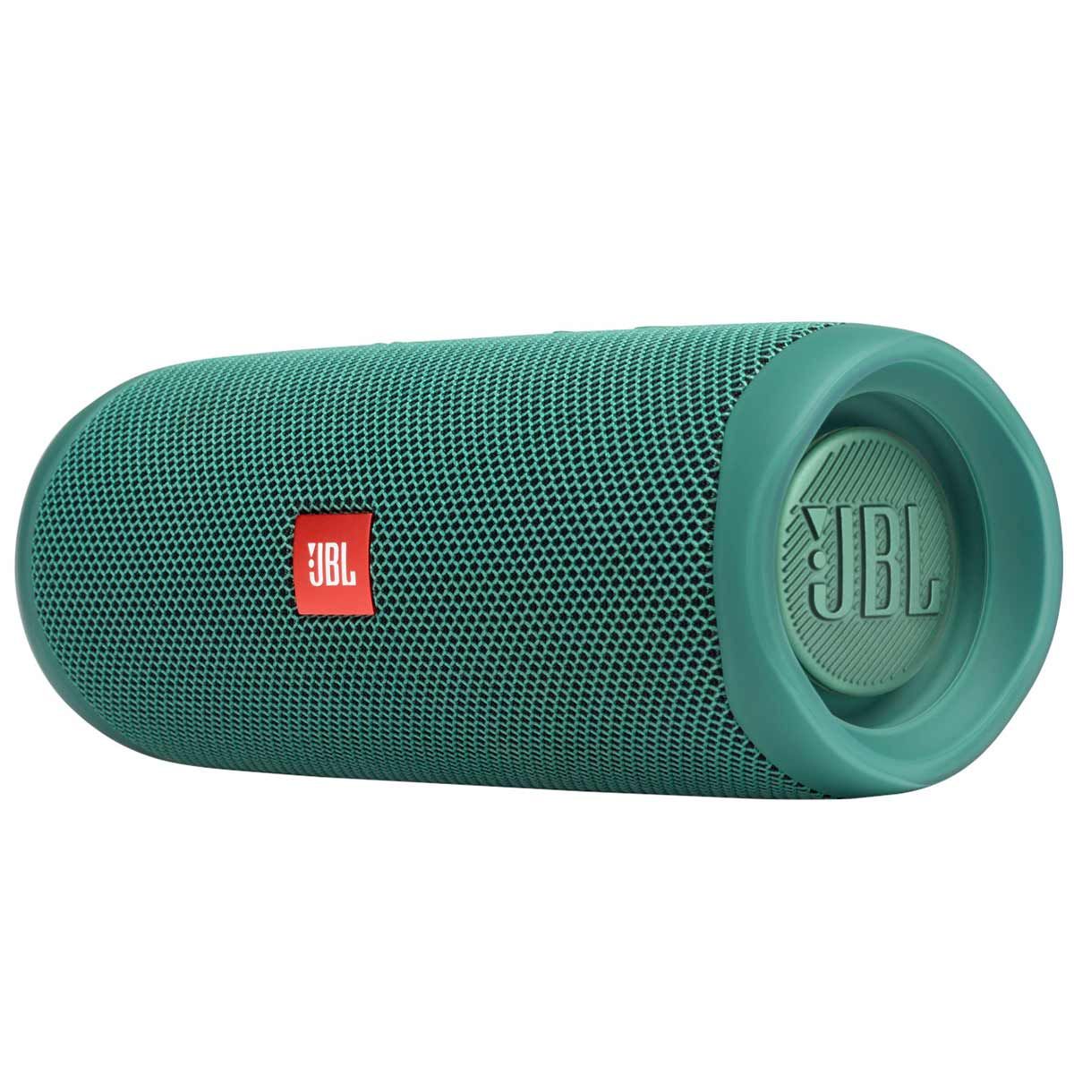 Angled view JBL Flip 5 Eco Edition Waterproof Bluetooth Speaker - Forest Green