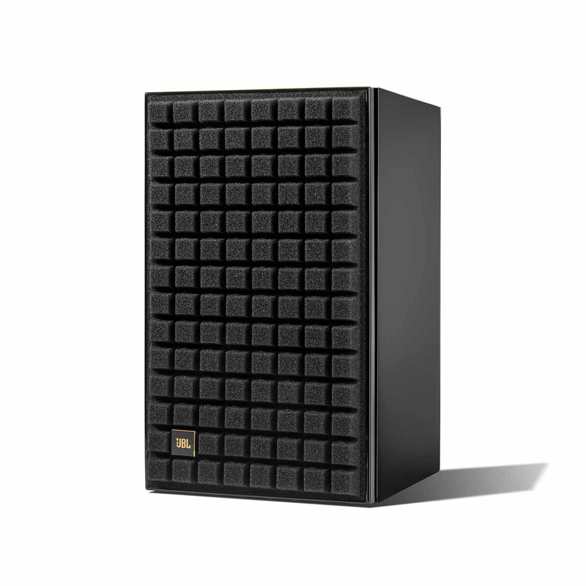 JBL L52 Classic Loudspeaker - Limited Edition Gloss Black - Pair angled front view of single speaker with grille