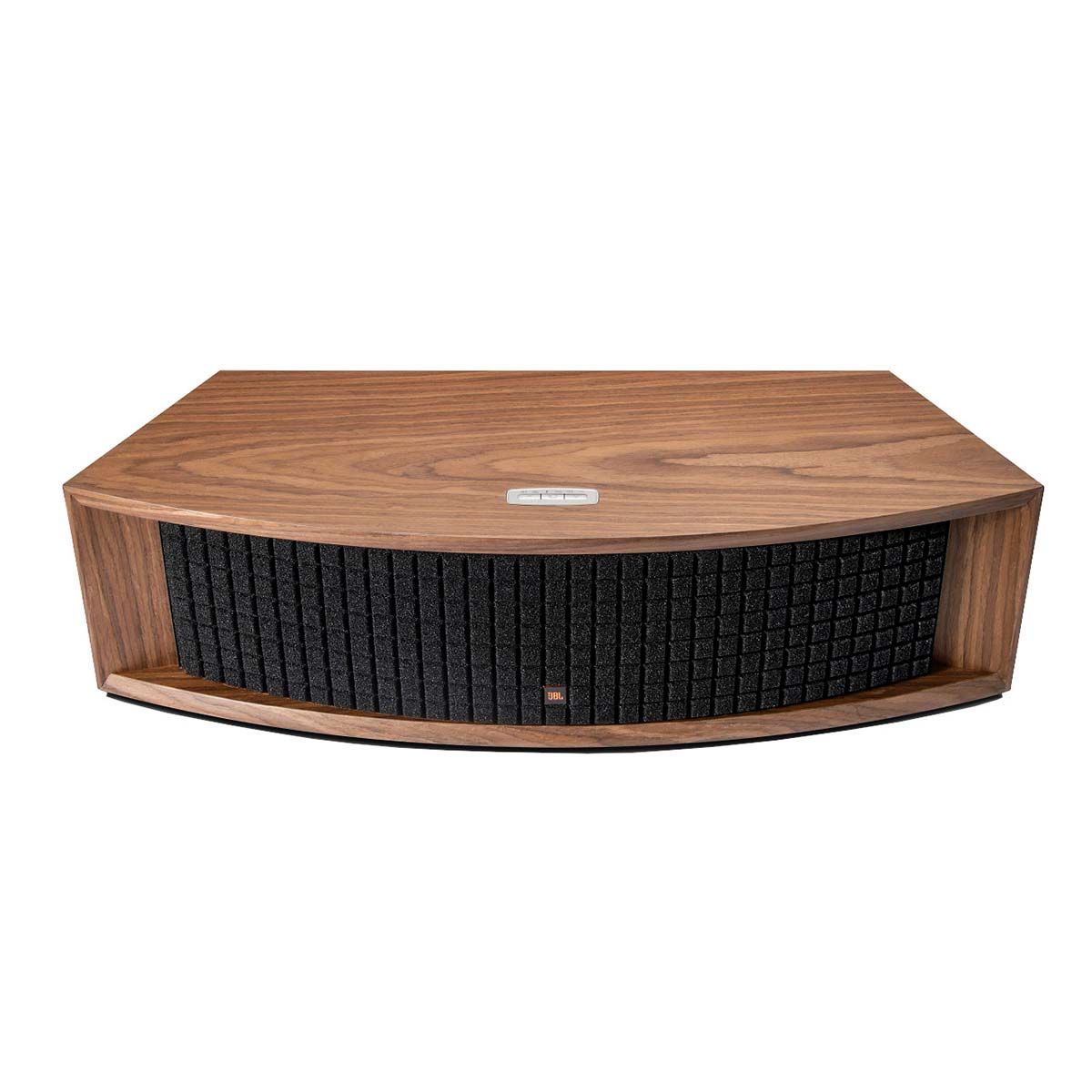 JBL L75ms Music System - Walnut angled top view with grille