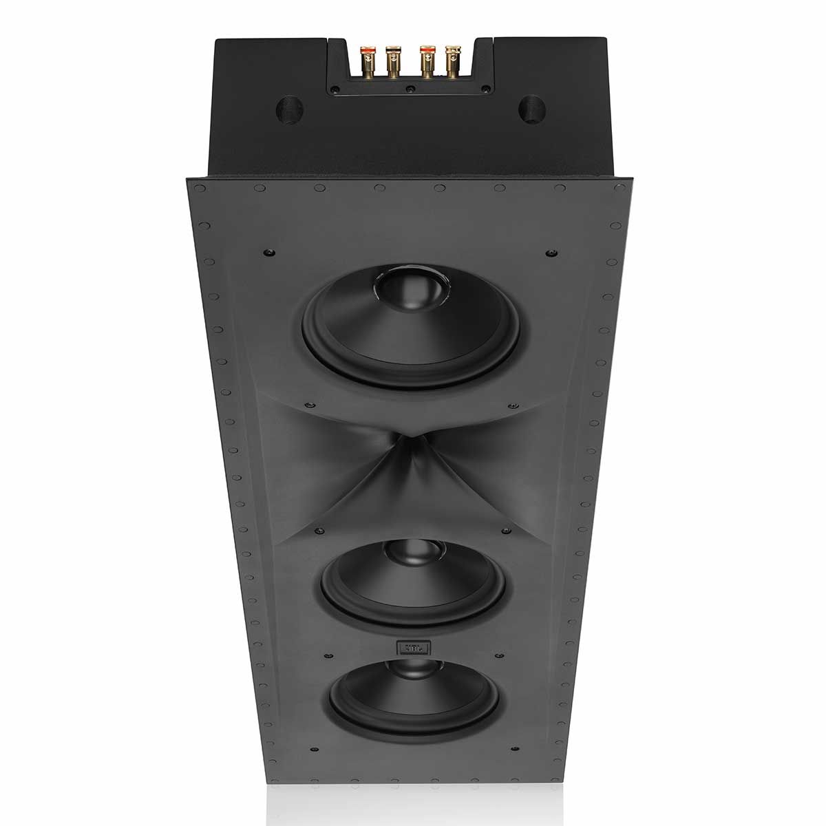 JBL Synthesis SCL-2 2.5-Way In-Wall Speaker, Black, top angle with view of binding posts