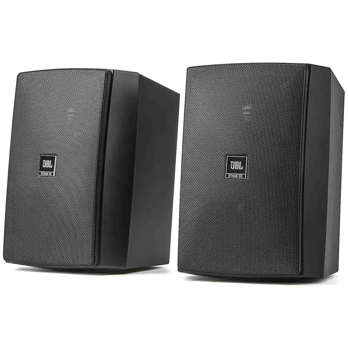 JBL Stage XD-5 5.25" Outdoor Speaker IP67 Rated - Black - Pair - angled front view of pair