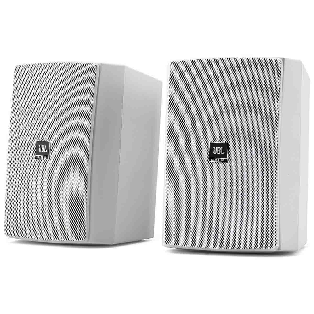 JBL Stage XD-5 5.25" Outdoor Speaker IP67 Rated - White - Pair - angled front view of pair