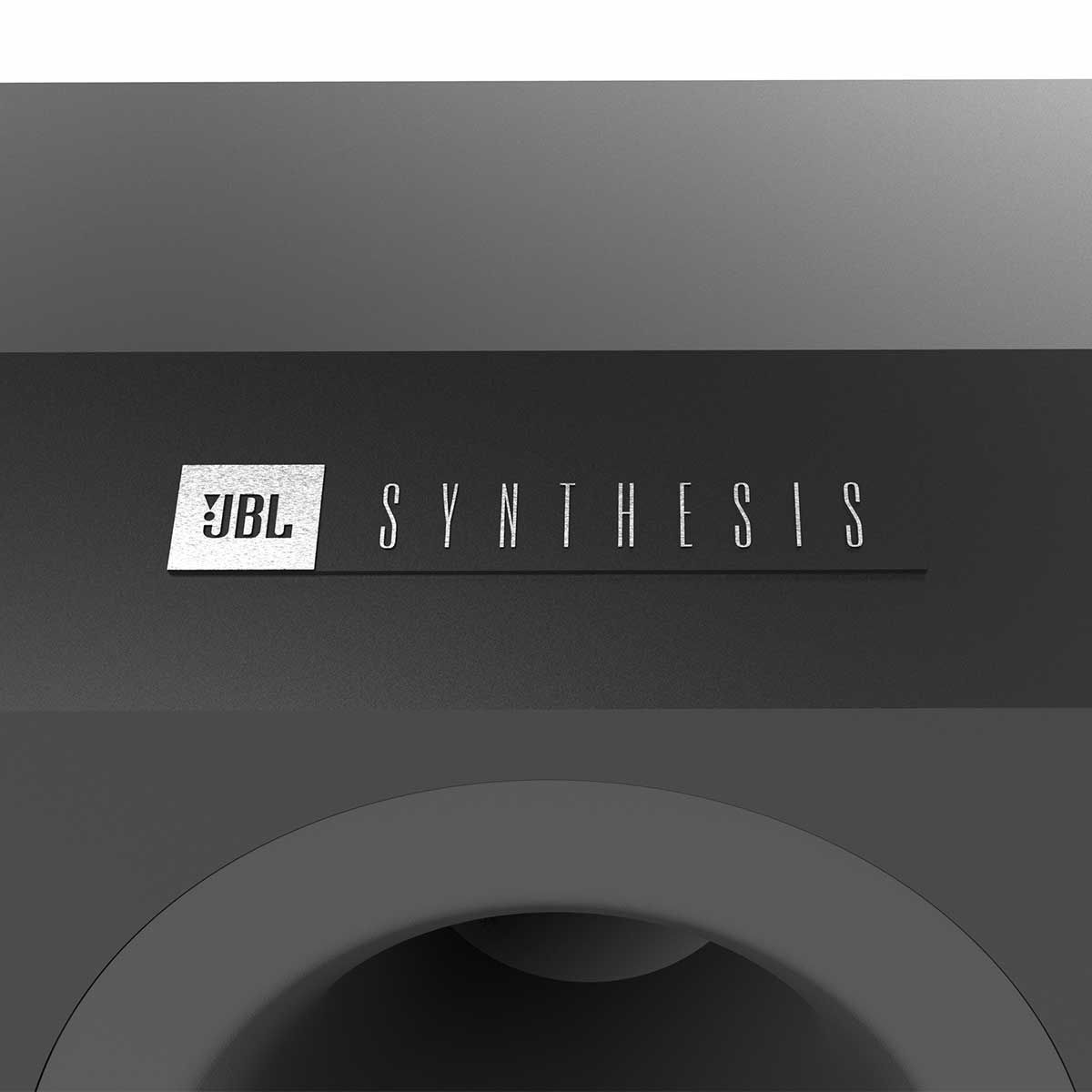 JBL Synthesis SSW-1 Dual Subwoofer, Black, top logo detail view