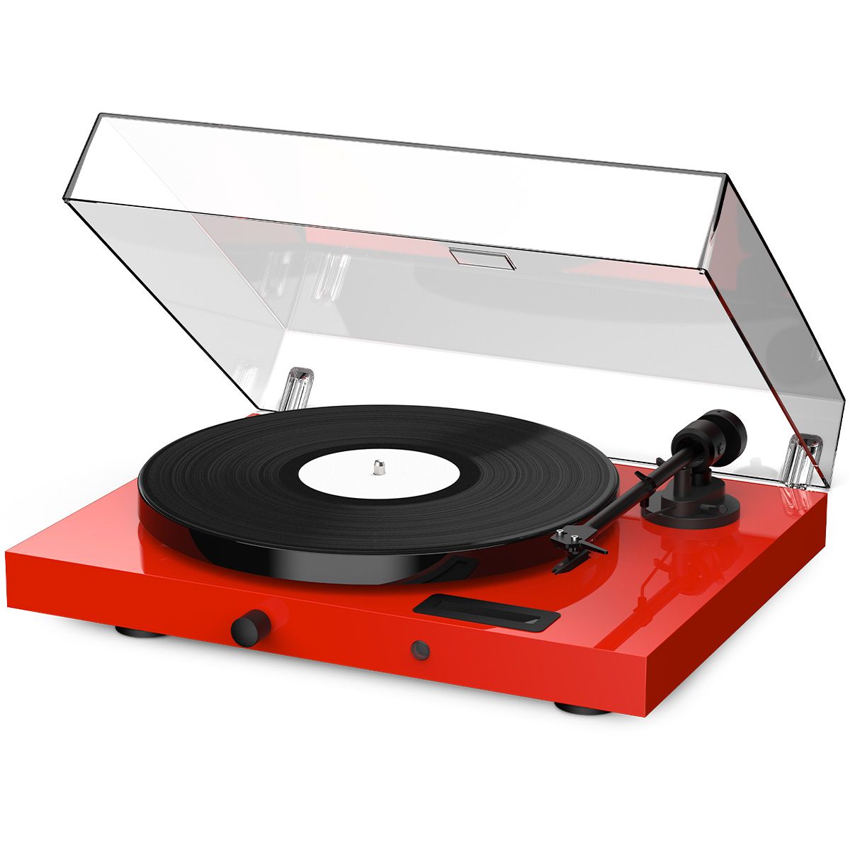 Pro-Ject Juke Box E1 Turntable in red w/ dustcover open