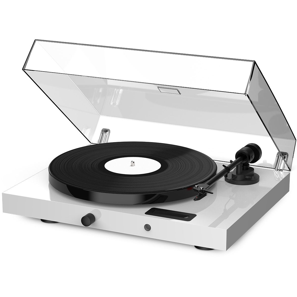 Pro-Ject Juke Box E1 Turntable in white w/ dustcover open
